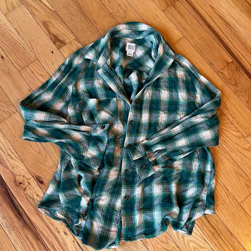 BDG Urban Outfitters Green and White Plaid Shirt Medium